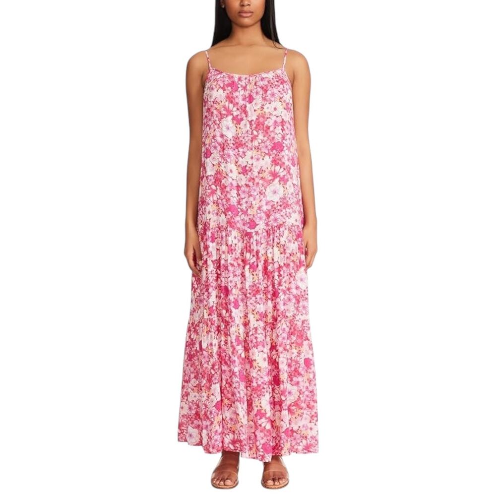 BB Dakota Steve Madden Garden Of Dreams Maxi Dress Pink Floral Tiered Size Small